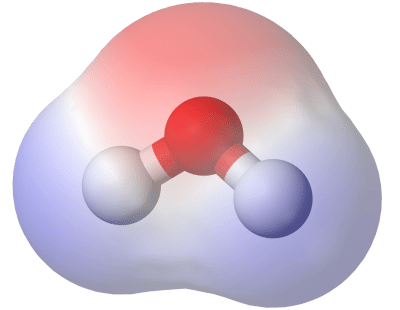 water polarity with negative and positive charged ends