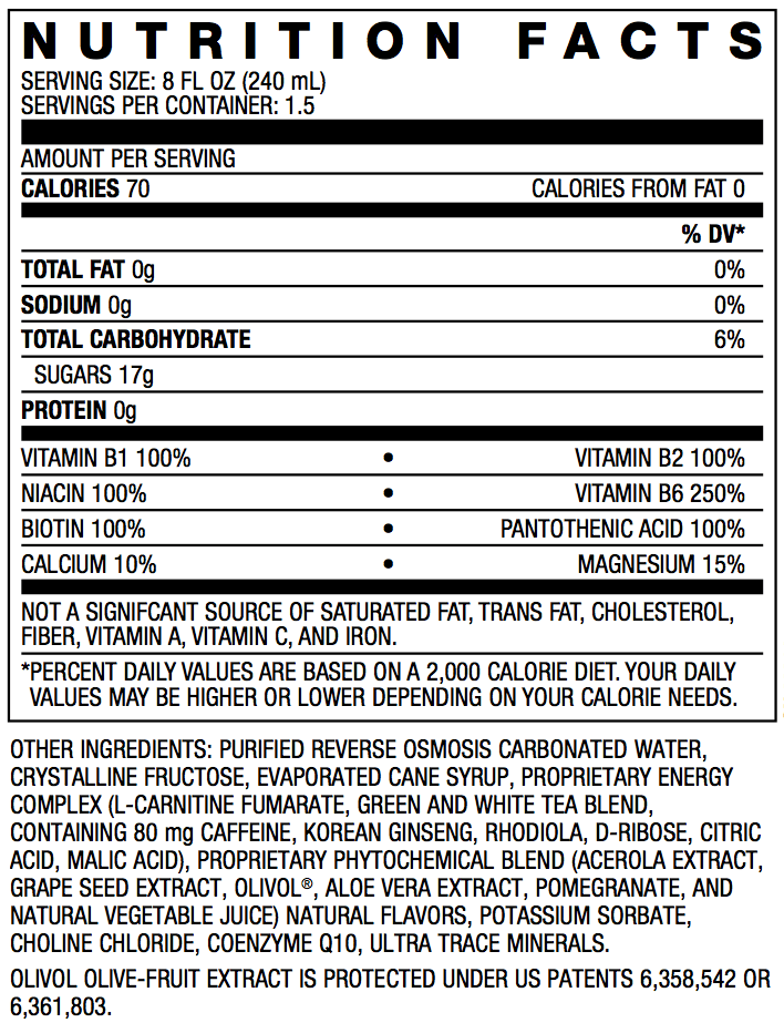 bevy long drink nutrition info