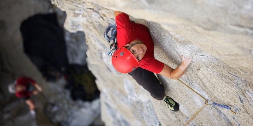 Female rock climber at Riverside Quarry, California