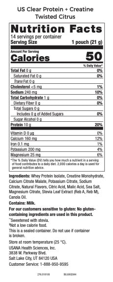 US Clear Protein Creatine Twisted Citrus SUPP FACTS